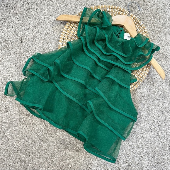 La Esquina Azul Tops - La Esquina Azul Women’s Organza Layered Ruffle Top Sleeveless Crop Party Green M